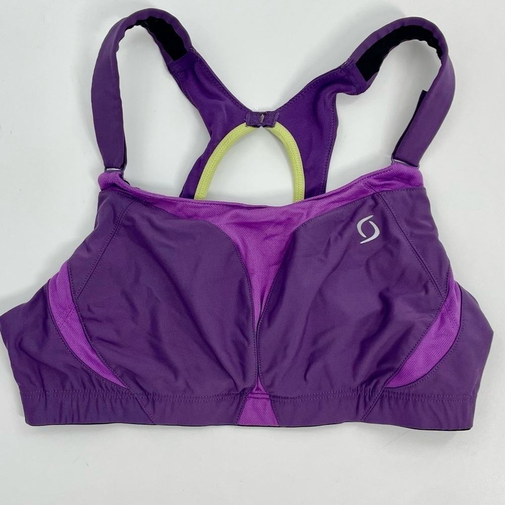 Brooks Fiona‎ Moving Comfort Soft Running Sports Bra Purple Green SZ 34C